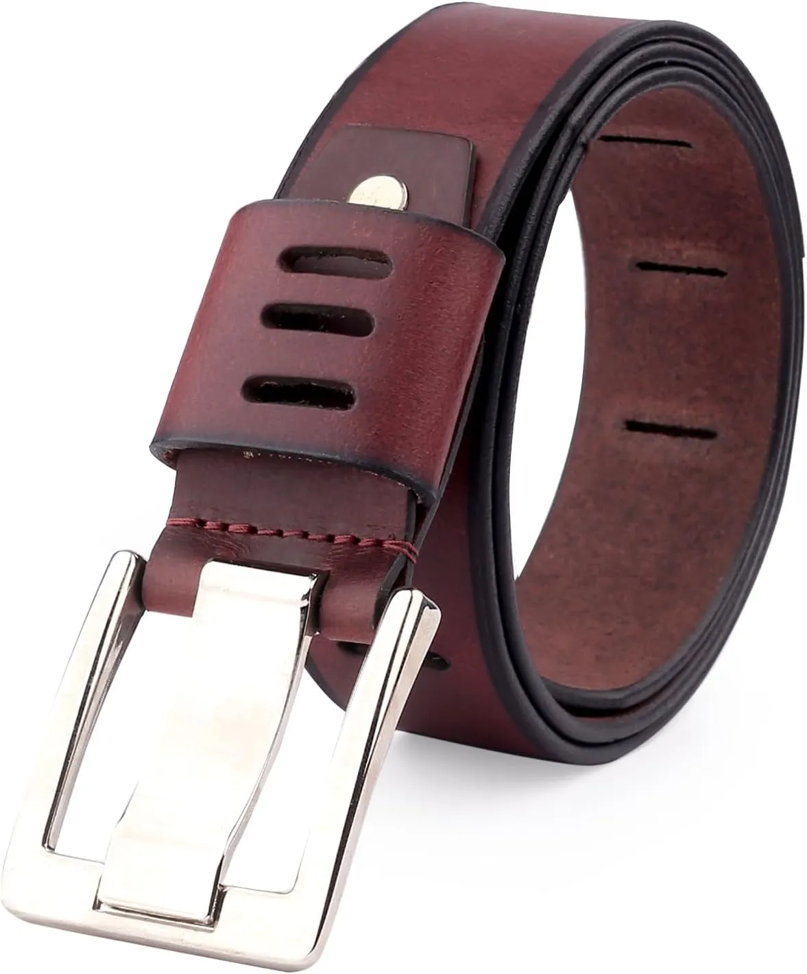 Men's Full Grain Leather Work Belt With Double Prong Buckle