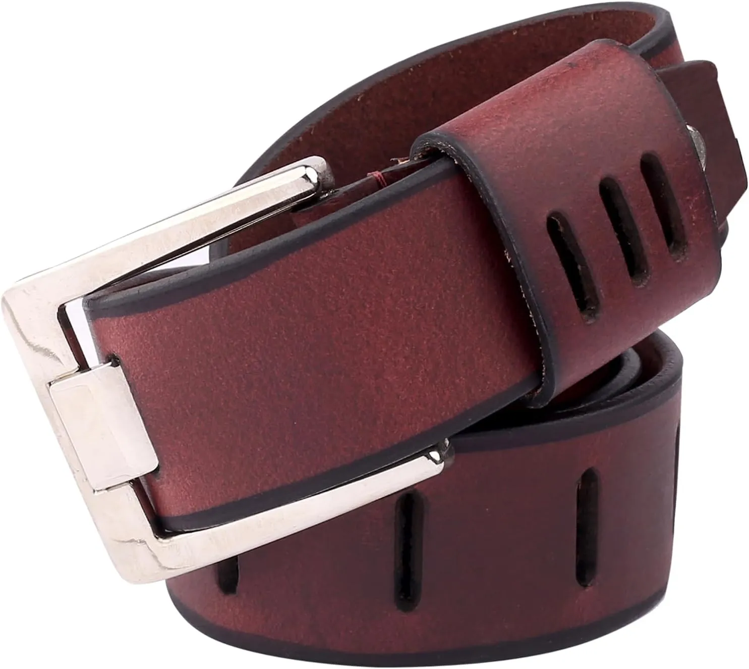 Men's Full Grain Leather Work Belt With Double Prong Buckle