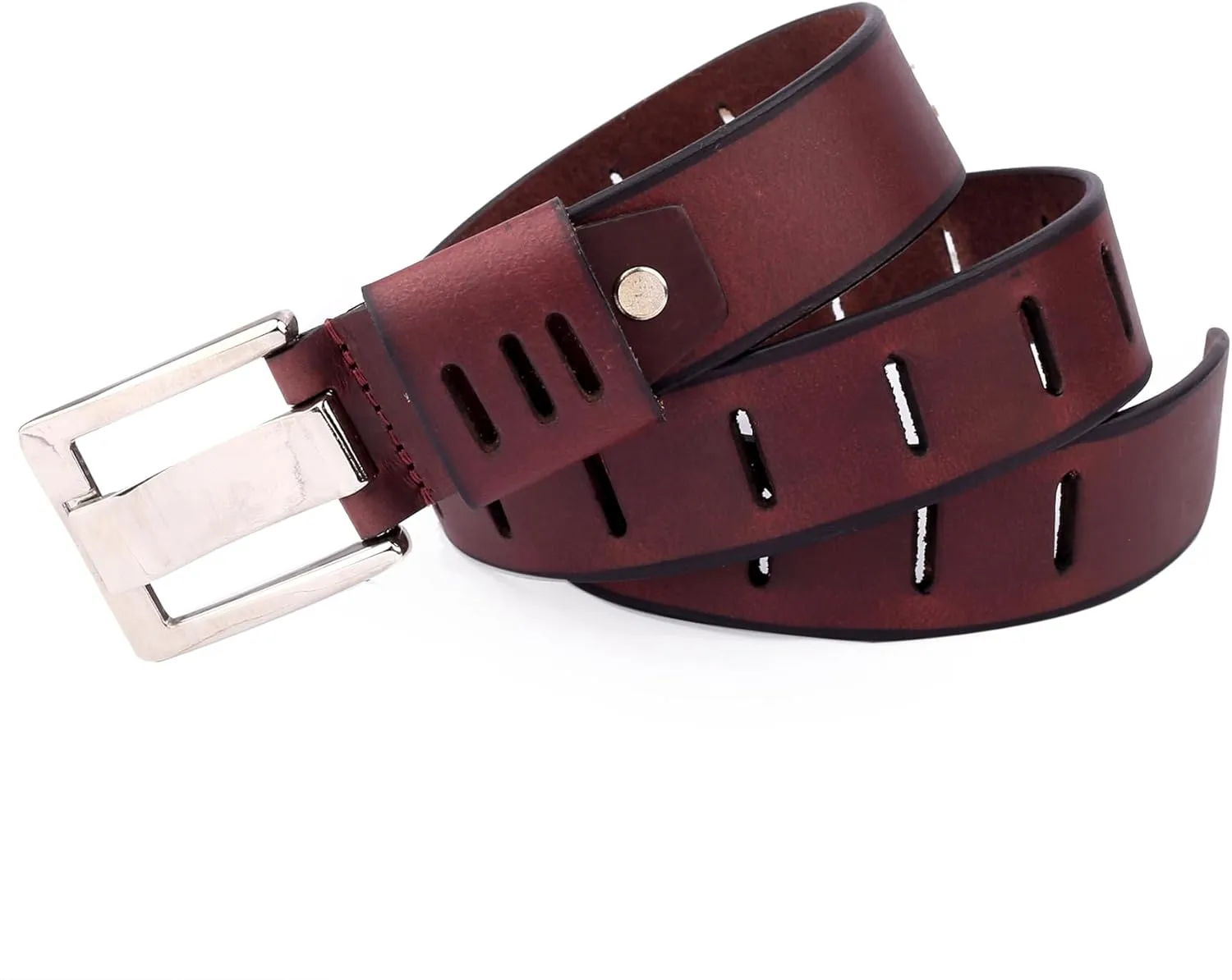 Men's Full Grain Leather Work Belt With Double Prong Buckle
