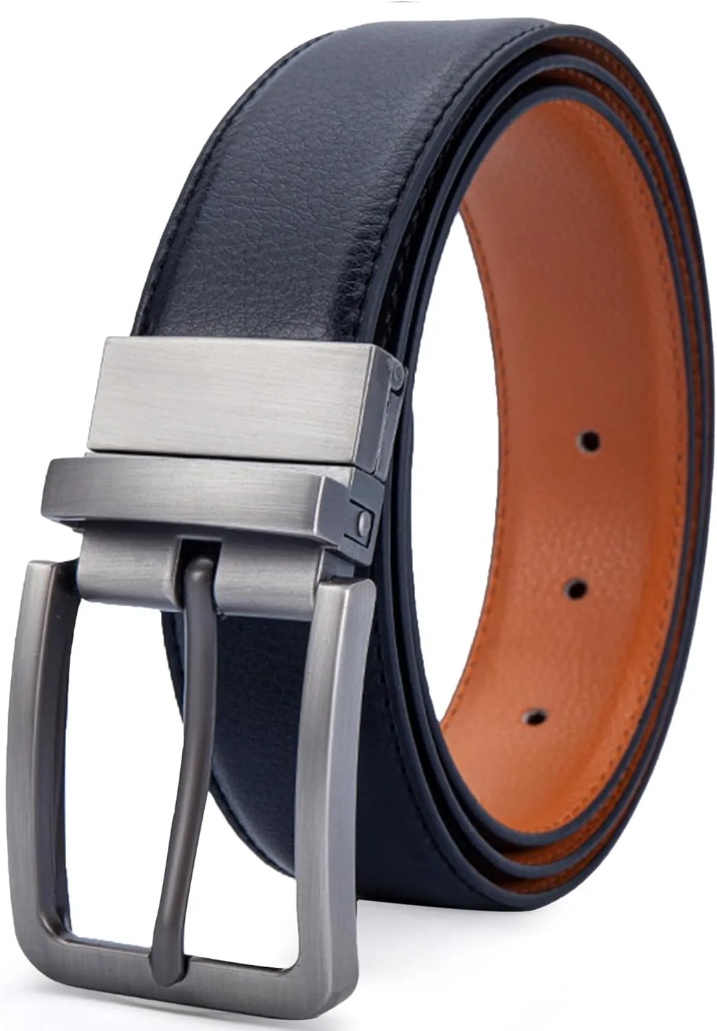 Mens Genuine Leather Belt Two-in-One Reversible Business Belt Classic Work Waist Belts with Single Prong Buckle