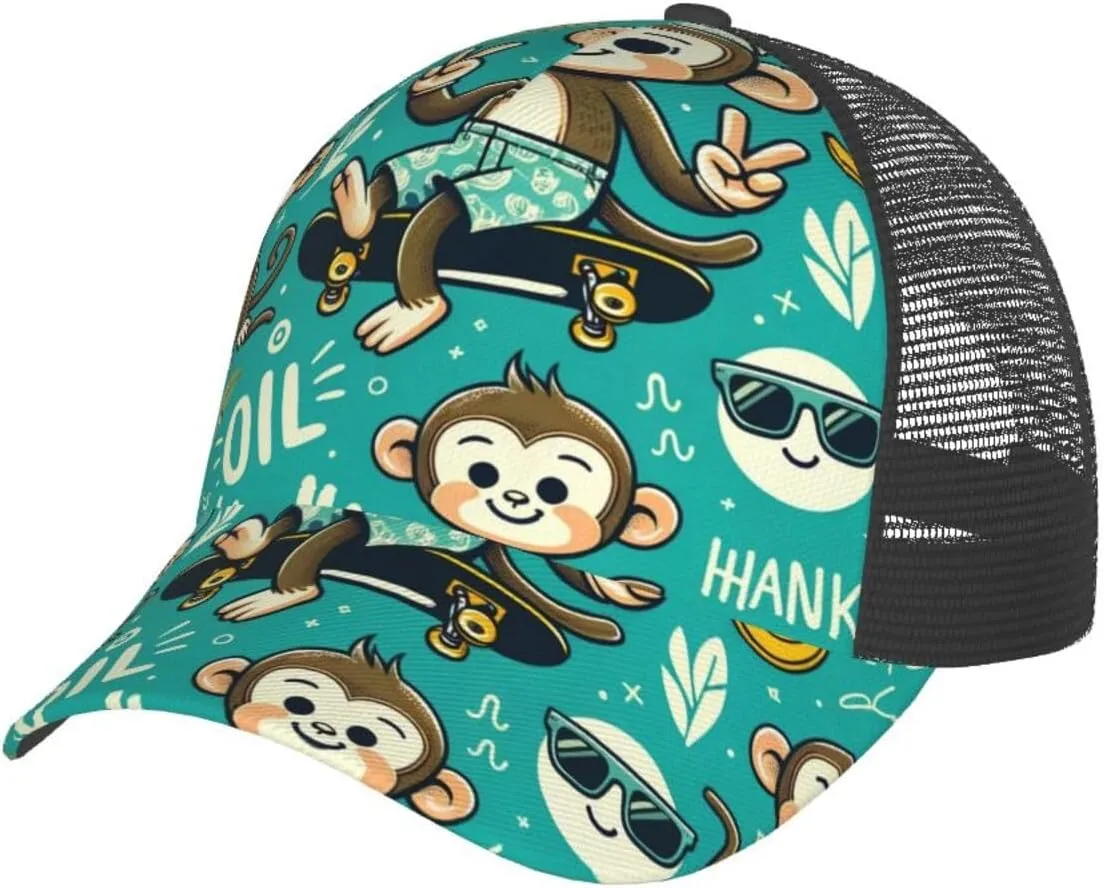 Men's Mesh Back Adjustable Fit Cap Monkey-Cool-Delightful-Gesture Women Baseball Cap Trucker Hat Quick Drying Mesh Hat