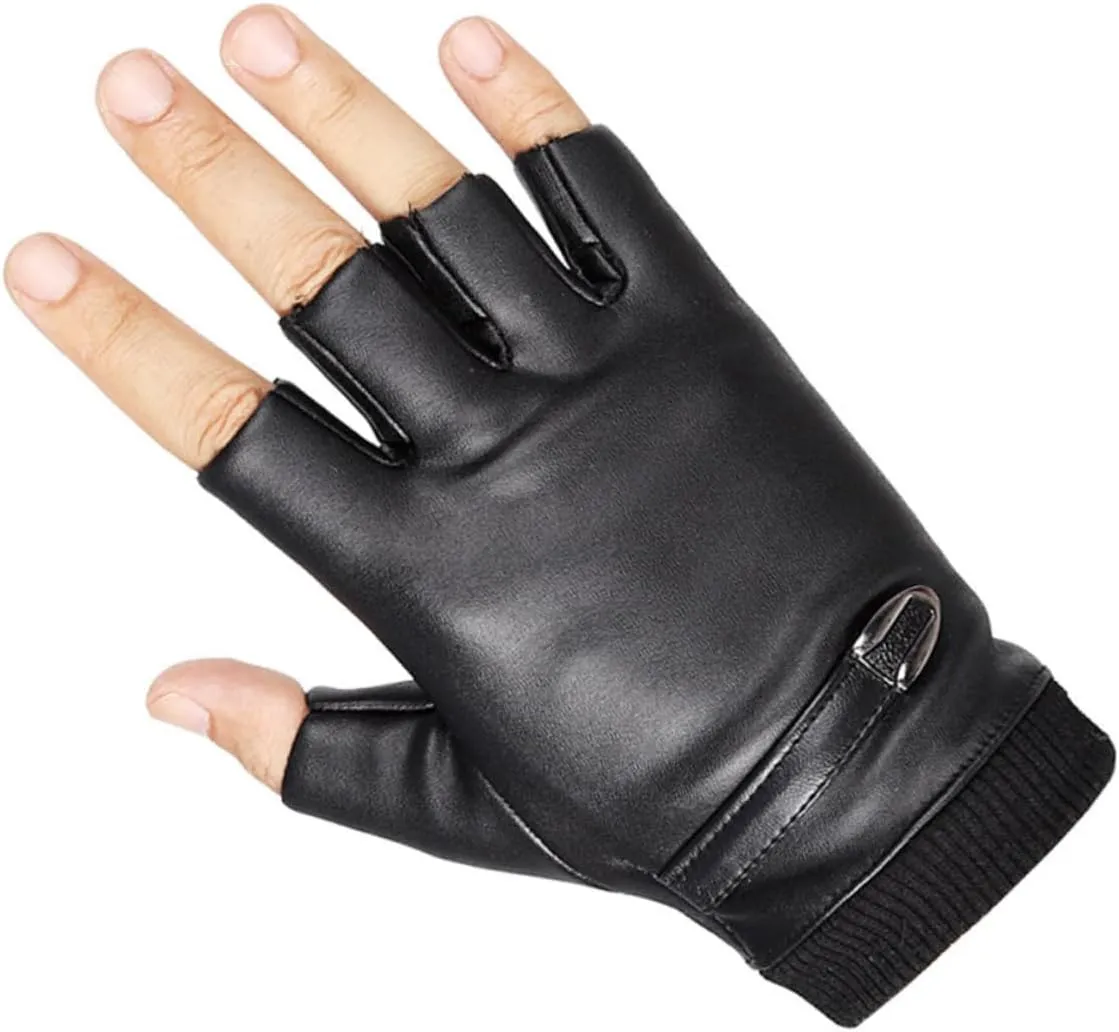 Men's Unisex Half Finger Gloves Thin Fleece Bike Riding Gloves Breathable Pu Leather Warm Driving for Winter Motorcycle