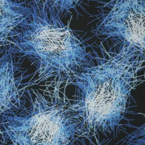 Navy and Black Abstract on Blue Background Charmeuse Polyester Fabric