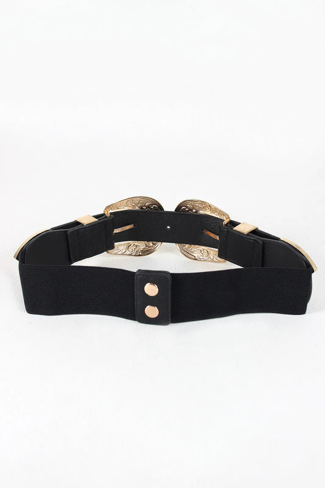 Ornate Flower Double Buckle Elastic Belt