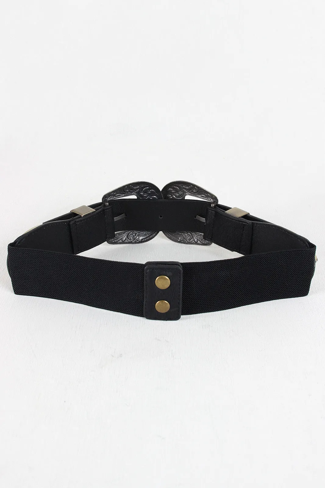 Ornate Flower Double Buckle Elastic Belt