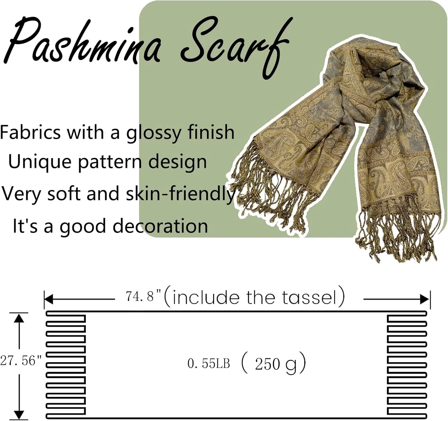 Pashmina Scarf for Women Shawls and Wraps Reversible Paisley Vintage Jacquard Soft Silky Rave Scarves Men