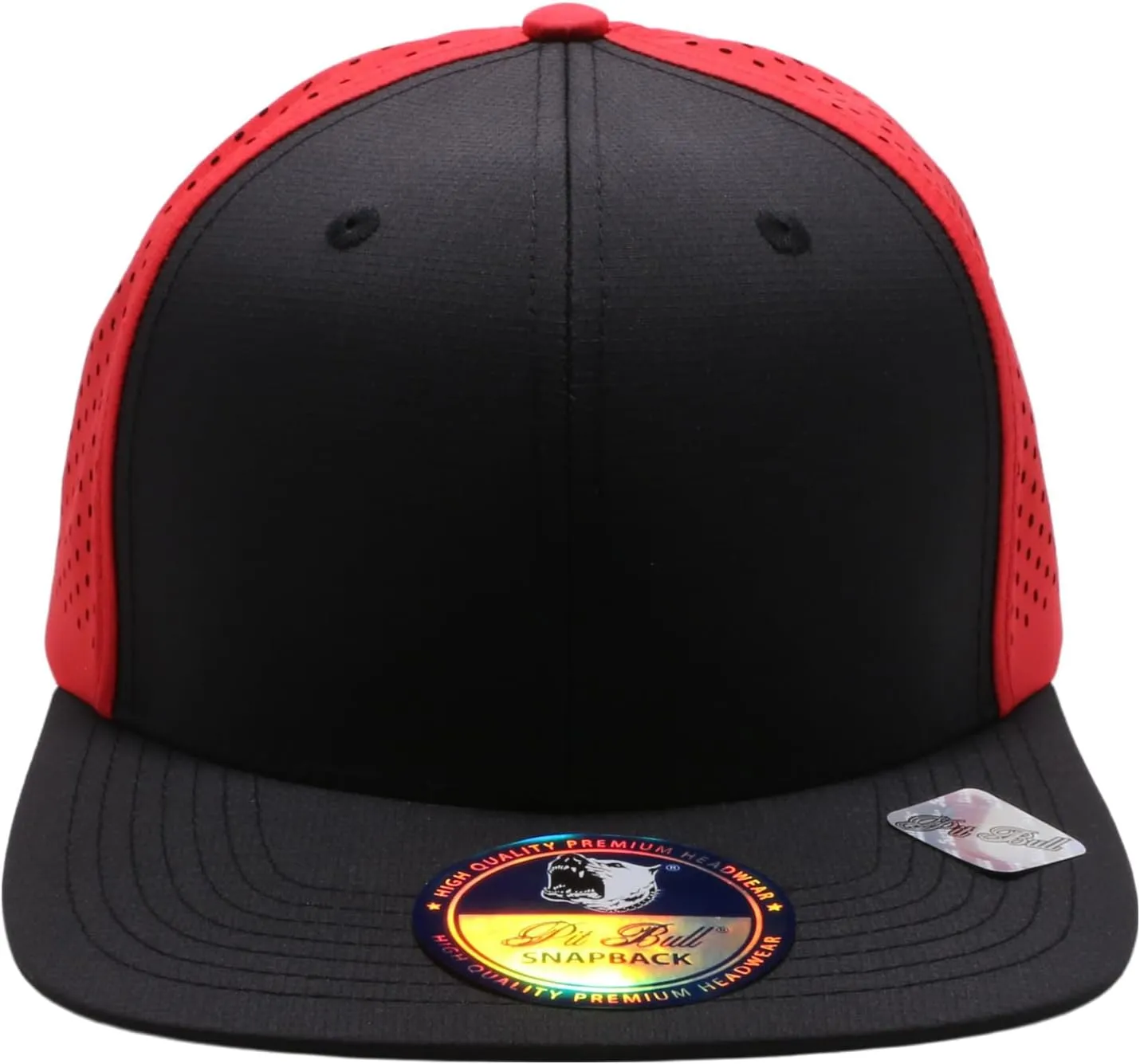 Pit Bull Premium Headwear Cambridge Perforated Mesh Flat Bill Brim Adjustable Snapback Hat Baseball Cap for Men & Women