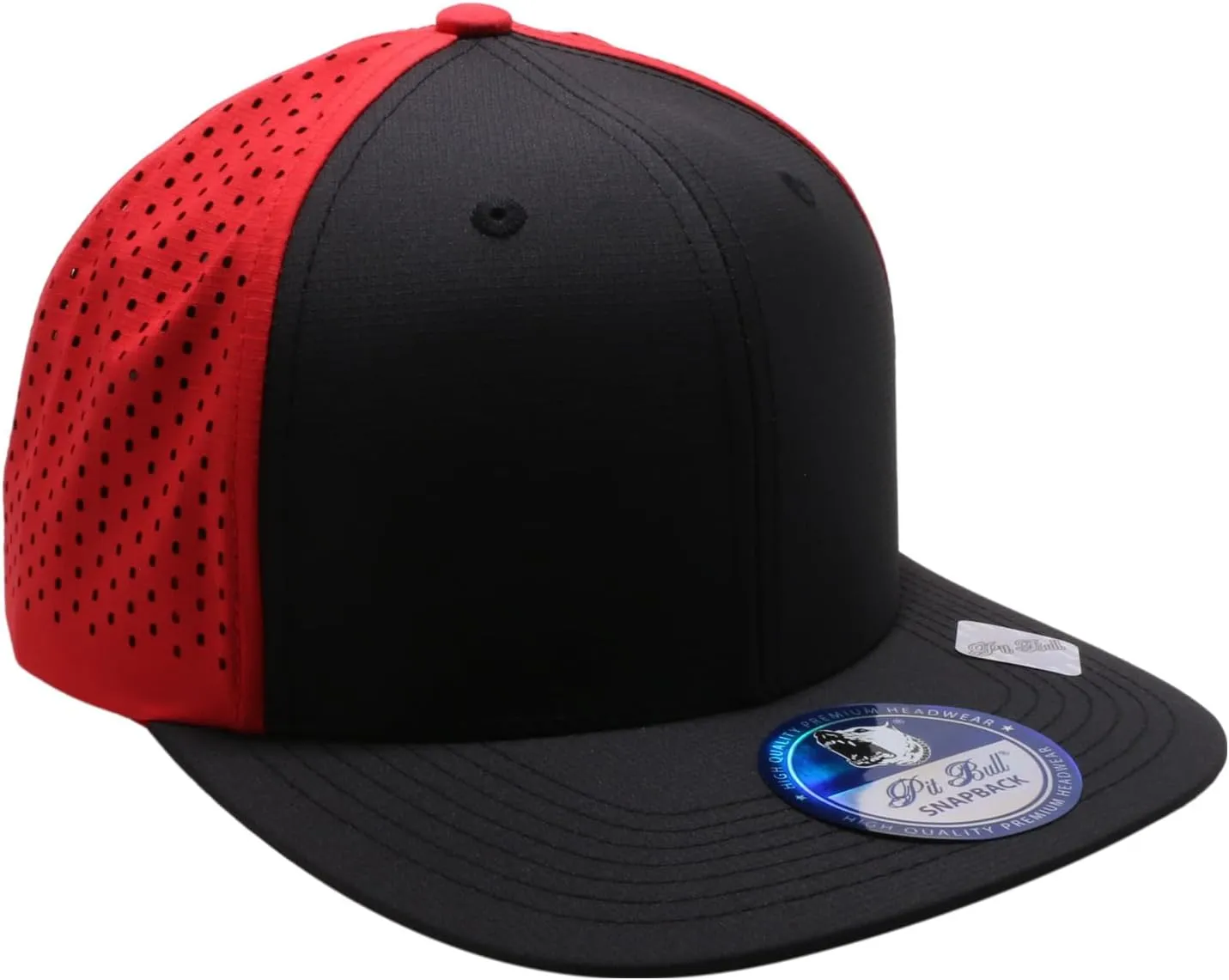 Pit Bull Premium Headwear Cambridge Perforated Mesh Flat Bill Brim Adjustable Snapback Hat Baseball Cap for Men & Women