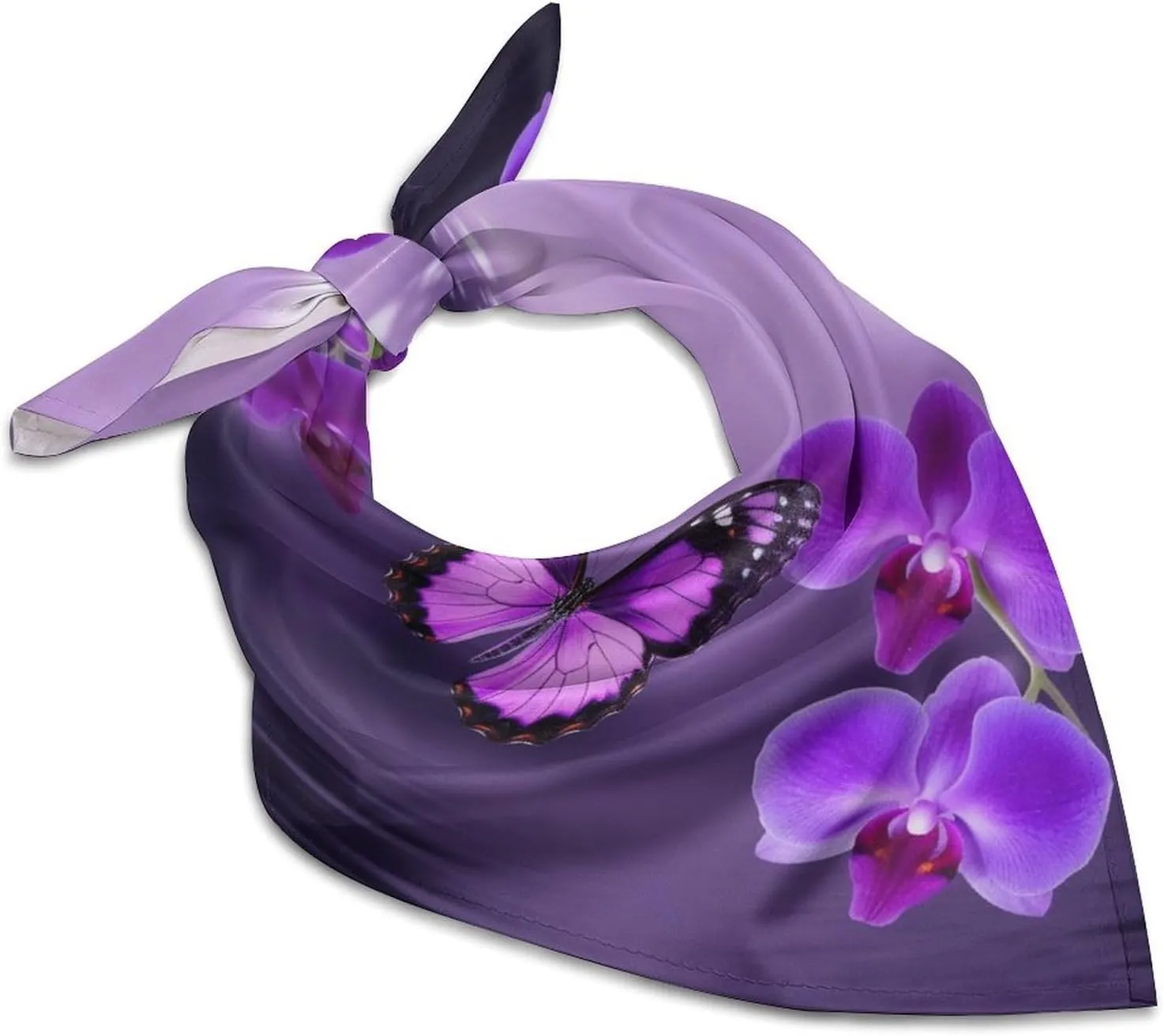 Purple Butterfly 18 Inches Satin Head Scarf Lightweight Silk Hair Scarves Soft Silk Head Scarf for Women Large Satin Bandanas Square Headscarf Fashion Headband Neckerchief Neck Scarves Gift
