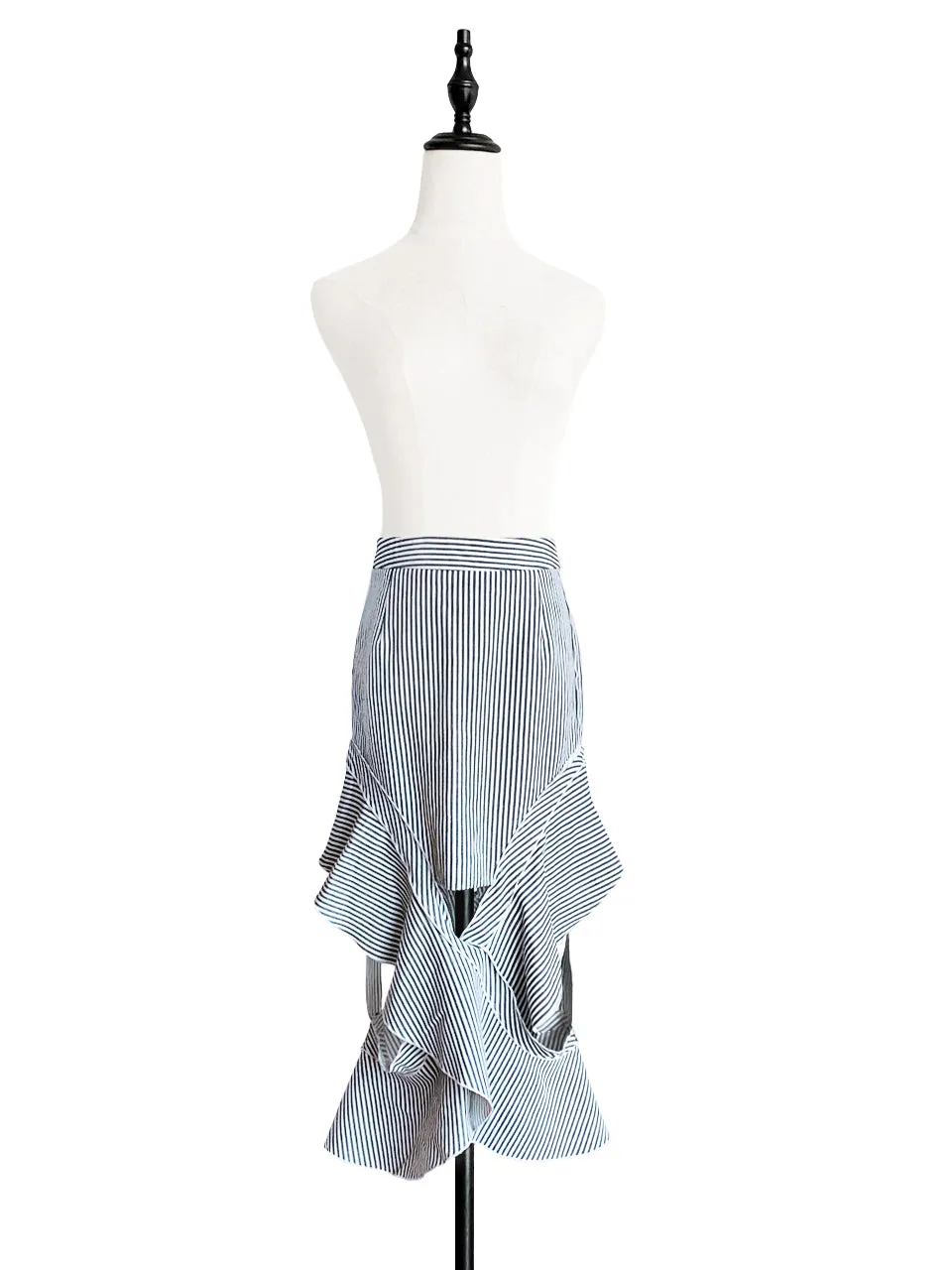 Surprise Sale! Blue-Grey with White Stripe Ruffled Cut-out Skirt