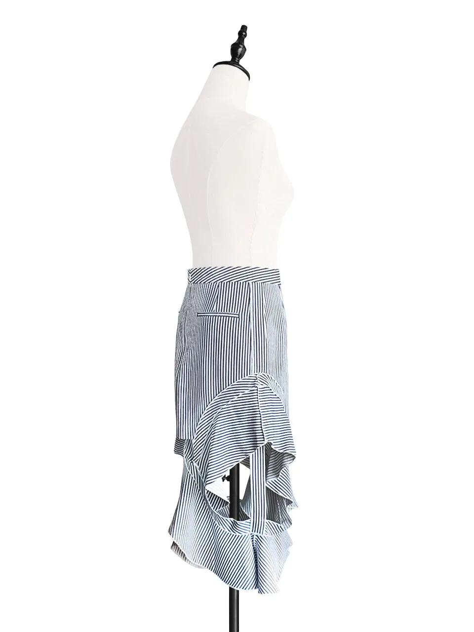 Surprise Sale! Blue-Grey with White Stripe Ruffled Cut-out Skirt