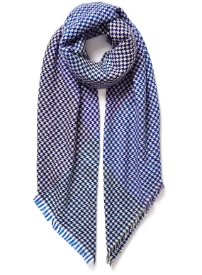 THE JENGA SQUARE - Blue and white checked lambswool scarf