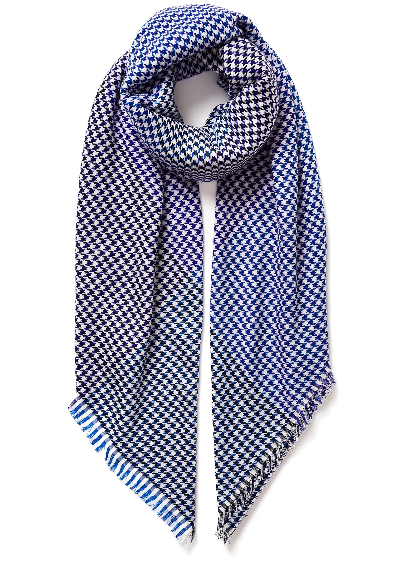 THE JENGA SQUARE - Blue and white checked lambswool scarf