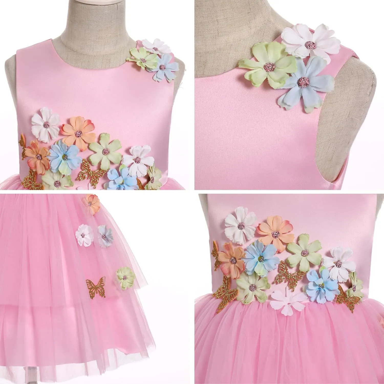 Toddler Sleeveless Flower Tulle Tutu Princess Birthday First Communion Dresses Flower Girl Formal Wedding Outfits