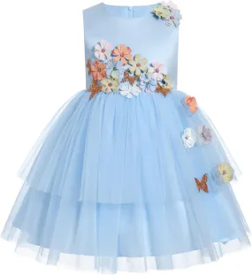 Toddler Sleeveless Flower Tulle Tutu Princess Birthday First Communion Dresses Flower Girl Formal Wedding Outfits