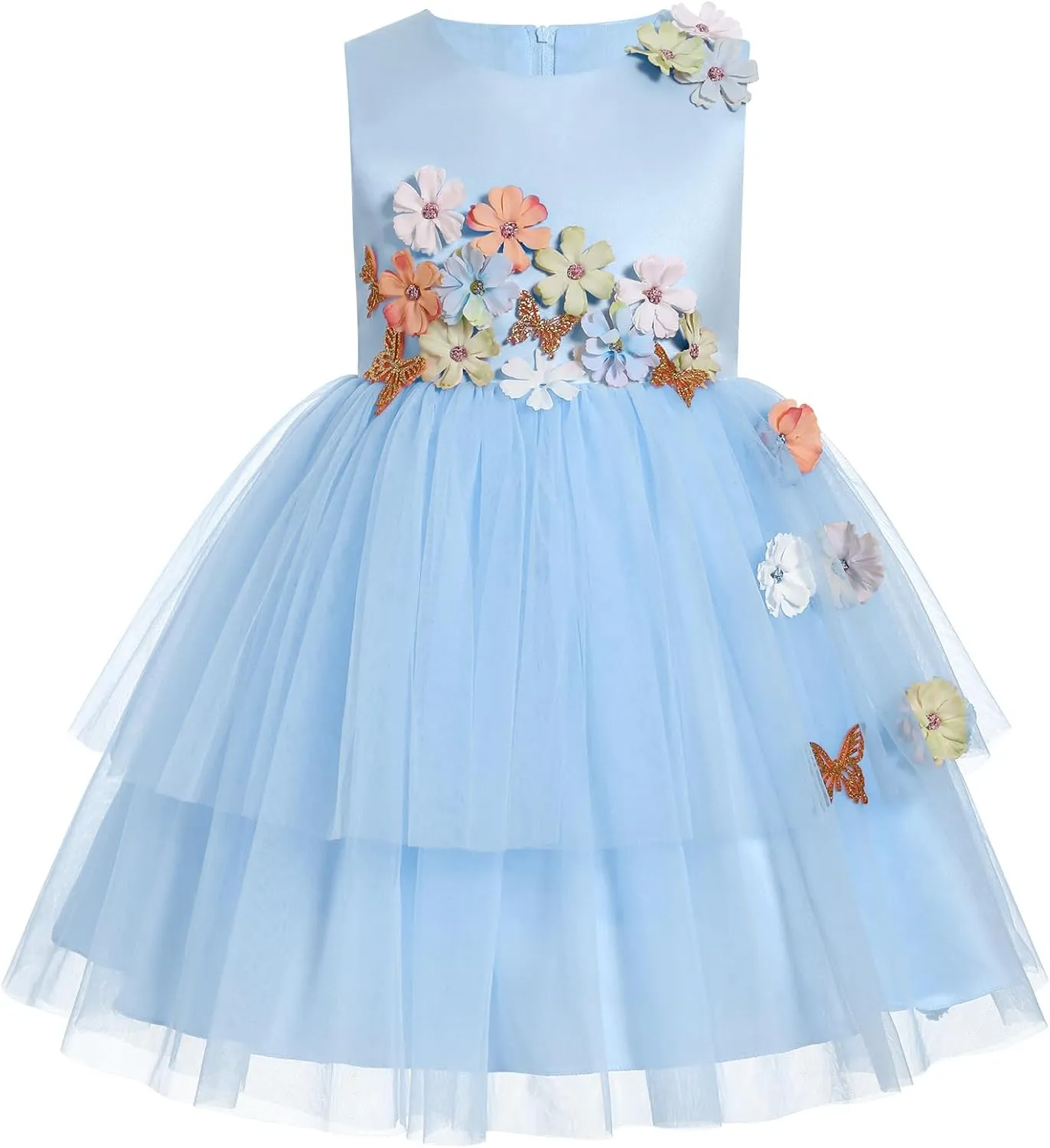 Toddler Sleeveless Flower Tulle Tutu Princess Birthday First Communion Dresses Flower Girl Formal Wedding Outfits