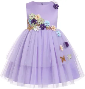 Toddler Sleeveless Flower Tulle Tutu Princess Birthday First Communion Dresses Flower Girl Formal Wedding Outfits