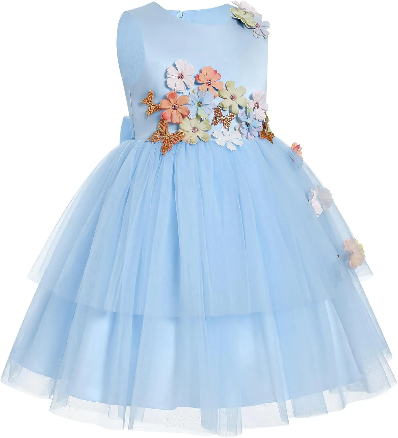 Toddler Sleeveless Flower Tulle Tutu Princess Birthday First Communion Dresses Flower Girl Formal Wedding Outfits