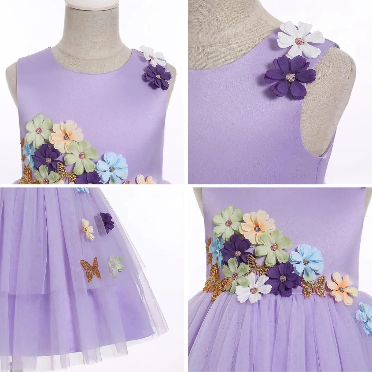 Toddler Sleeveless Flower Tulle Tutu Princess Birthday First Communion Dresses Flower Girl Formal Wedding Outfits