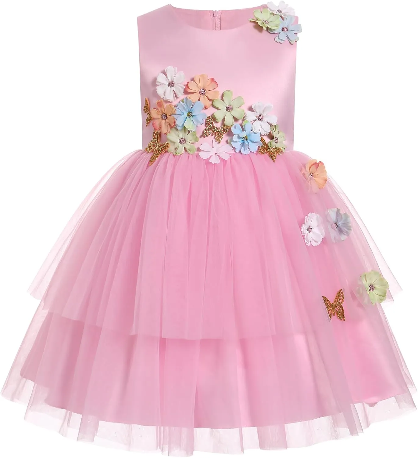 Toddler Sleeveless Flower Tulle Tutu Princess Birthday First Communion Dresses Flower Girl Formal Wedding Outfits