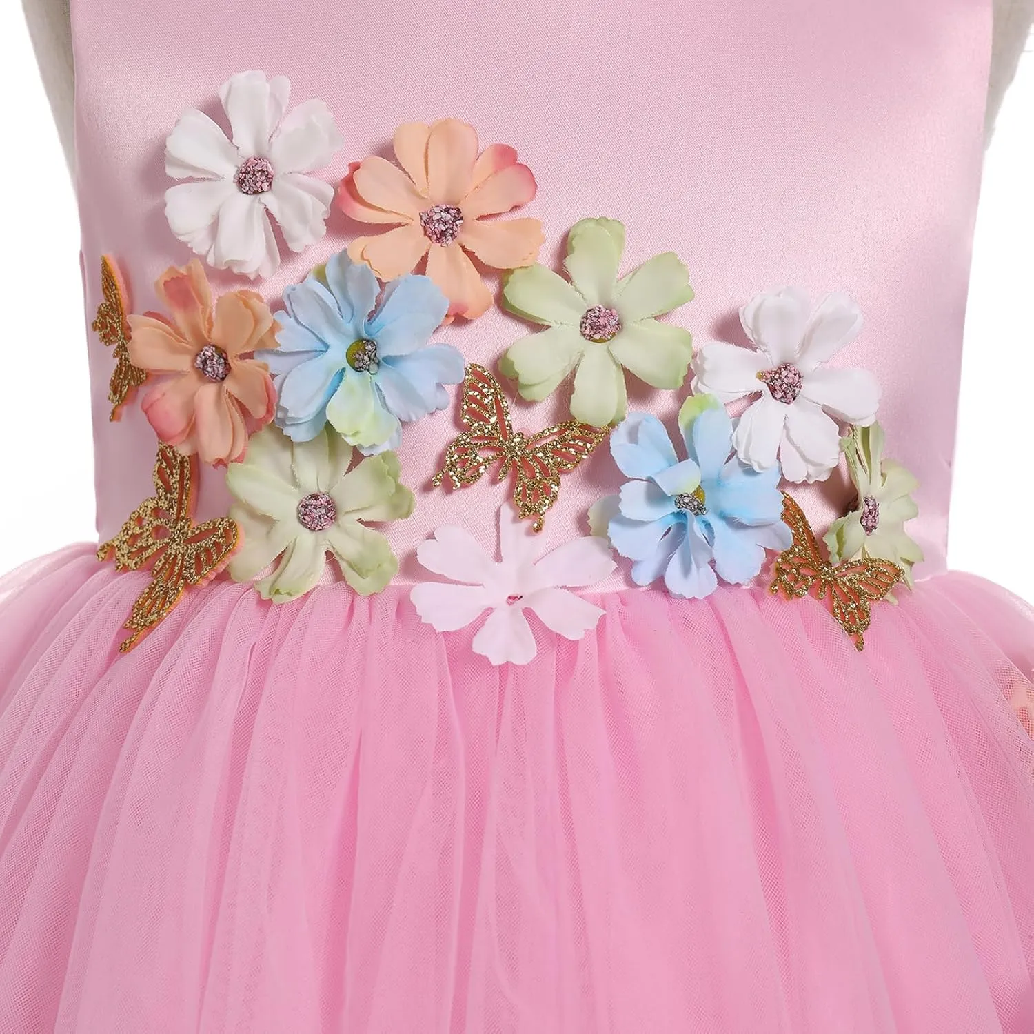 Toddler Sleeveless Flower Tulle Tutu Princess Birthday First Communion Dresses Flower Girl Formal Wedding Outfits
