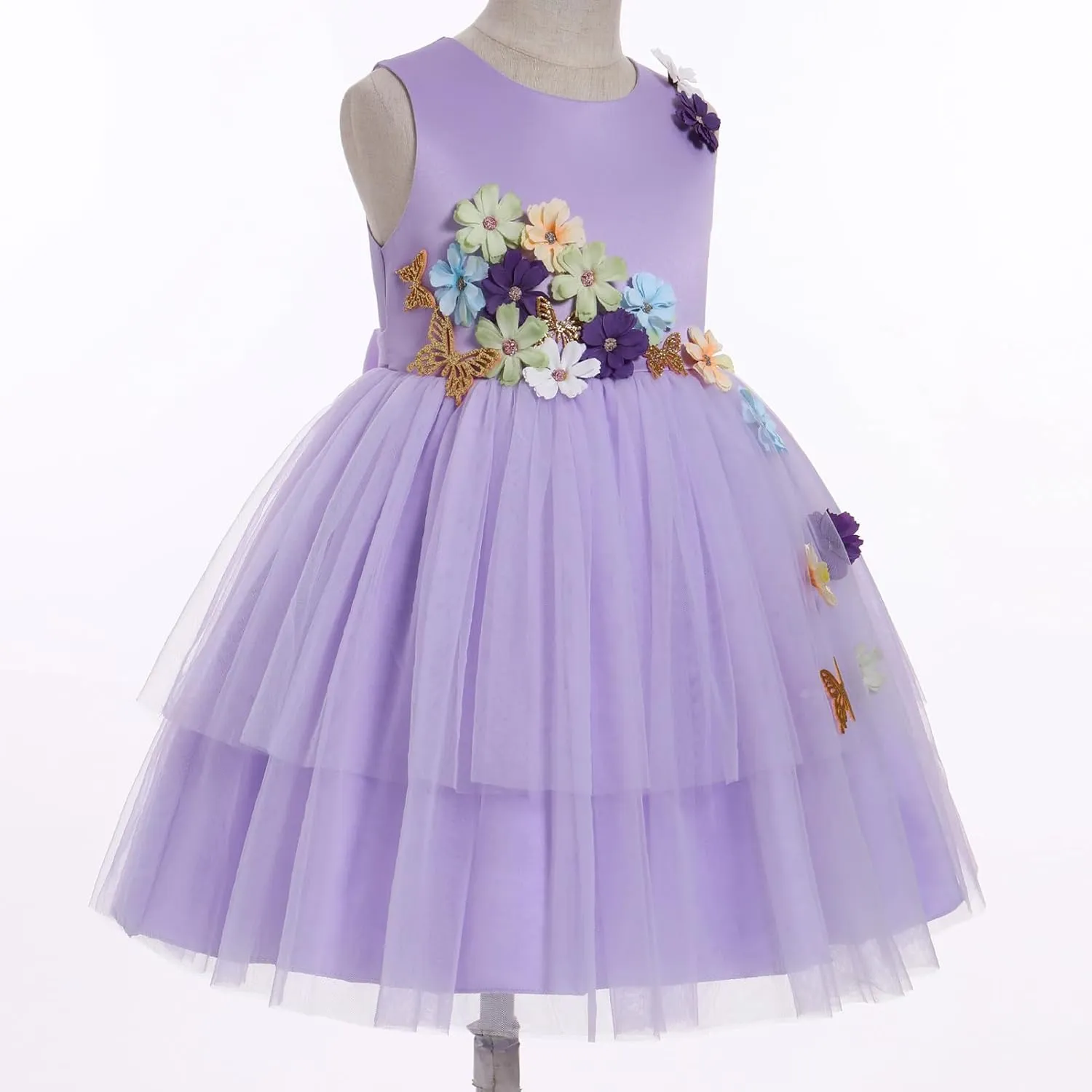 Toddler Sleeveless Flower Tulle Tutu Princess Birthday First Communion Dresses Flower Girl Formal Wedding Outfits
