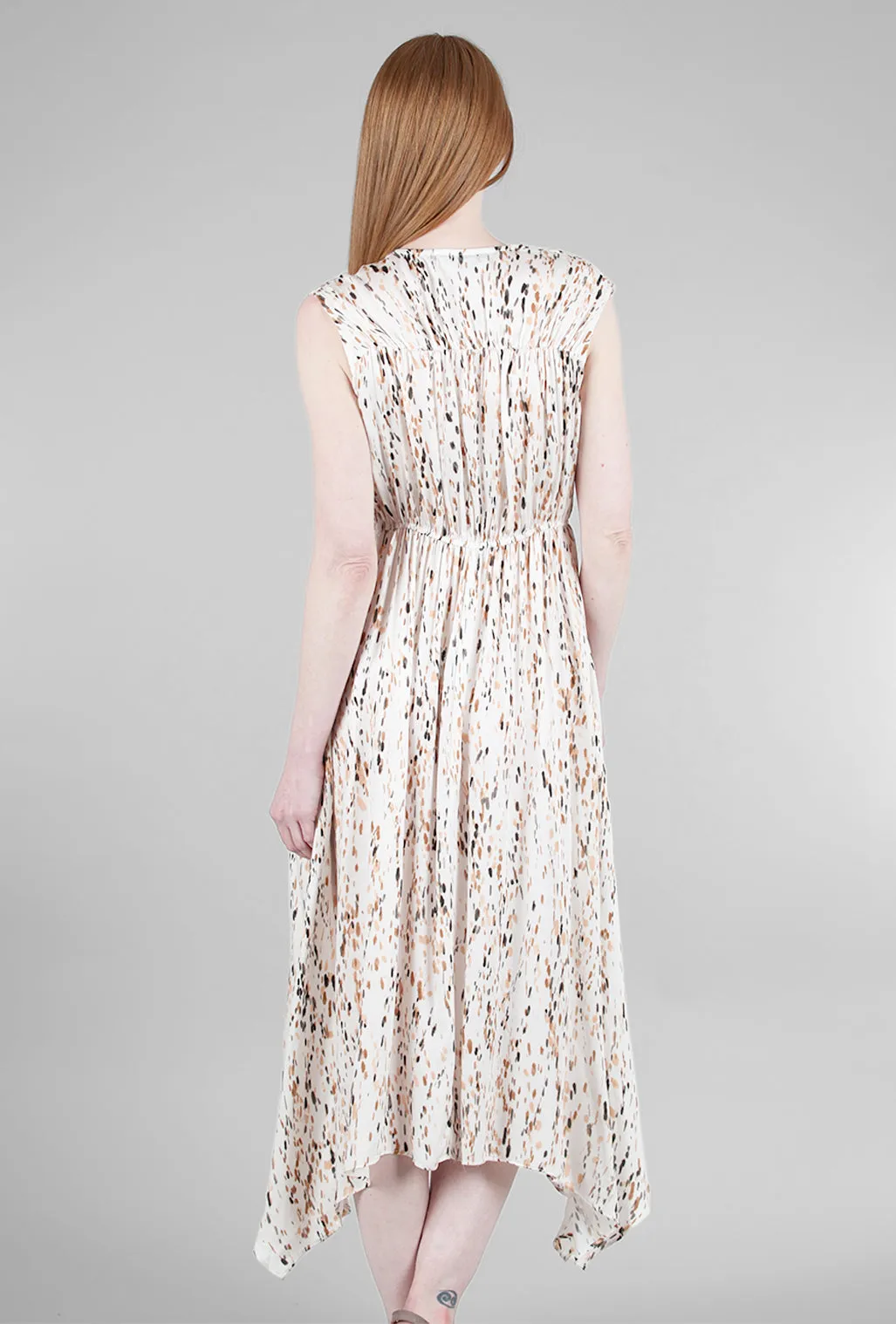 Unbalanced Print Midi Dress, Sandstone