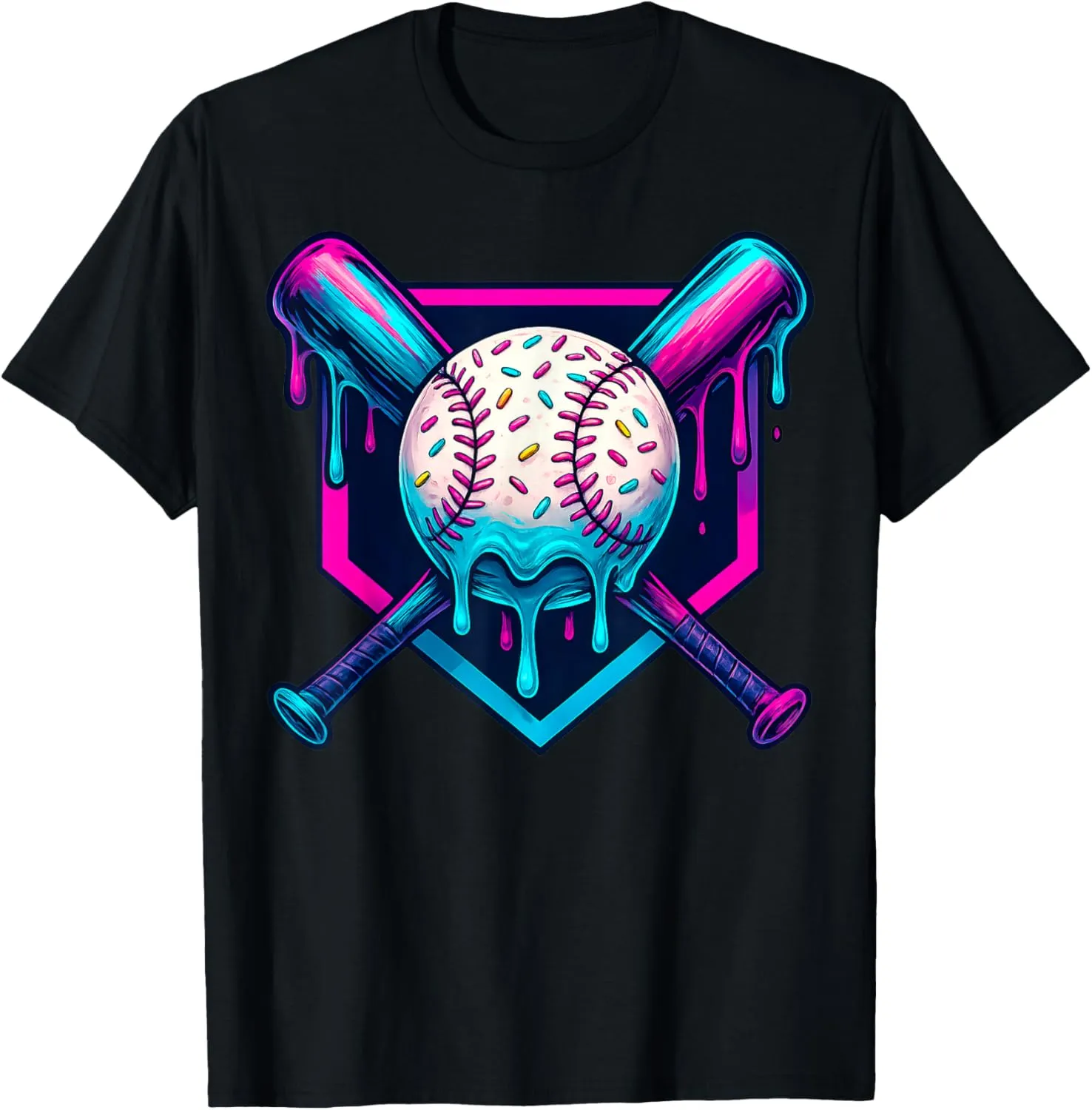 Vibrant Colors Ice Cream Baseball Drip Graphic For Boys T-Shirt