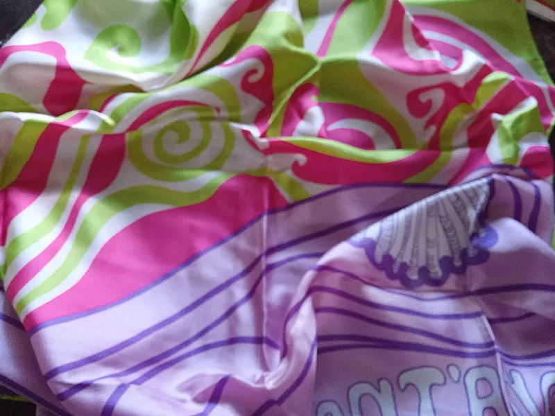 VINTAGE GIORGIO SANT' ANGELO FOR SALLY GEE SILK SEA SHELL SCARF IN LAVENDER, HOT PINK & LIME