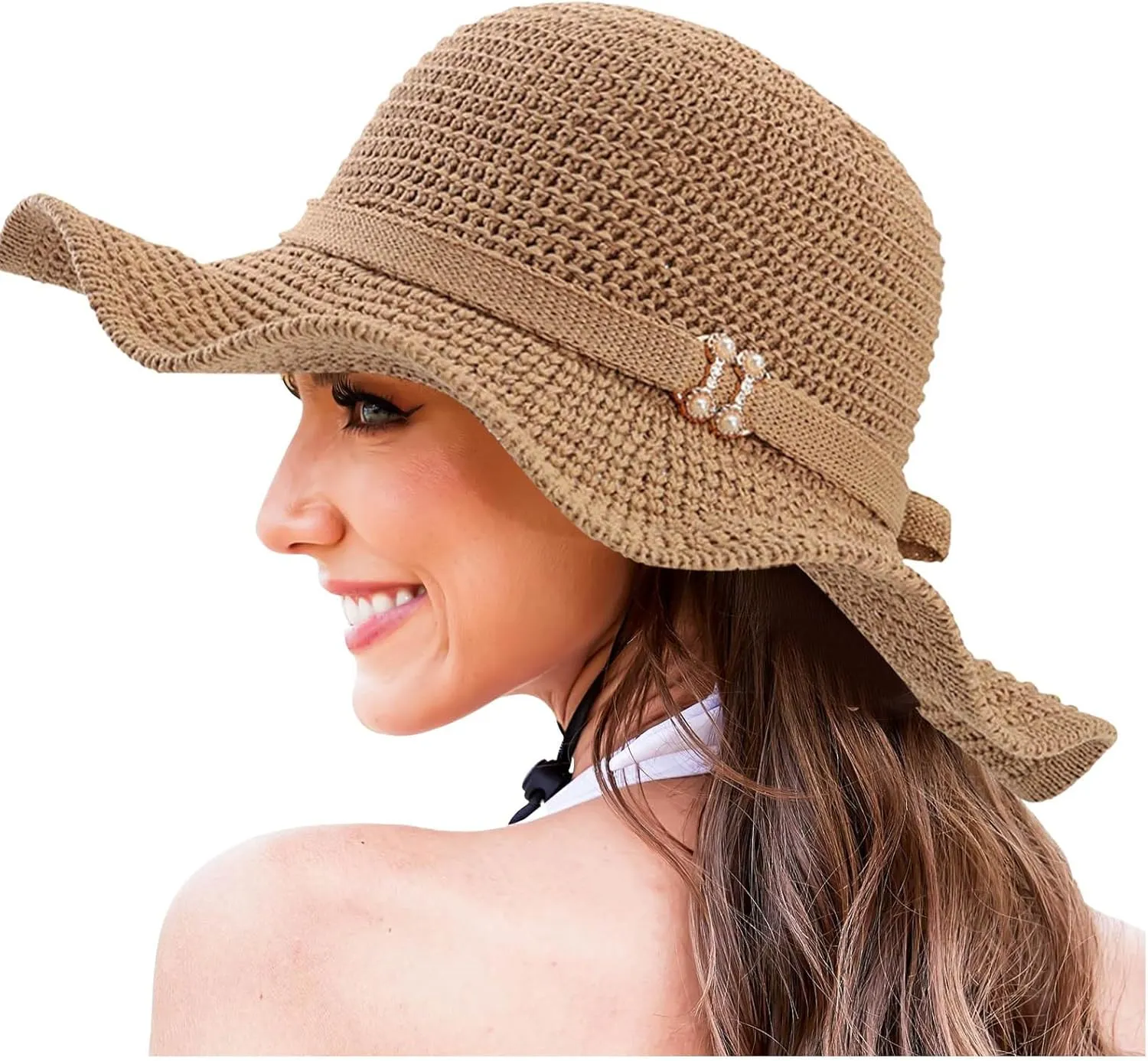 Womens Hat Summer Sun Hat Beach Tourism Hat Ruffle Edge Bow Sun Hat Shade Hats for Men