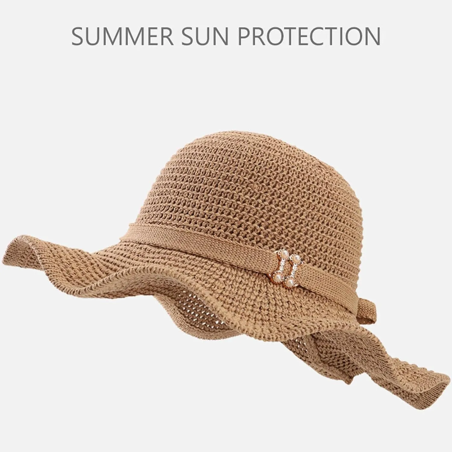 Womens Hat Summer Sun Hat Beach Tourism Hat Ruffle Edge Bow Sun Hat Shade Hats for Men