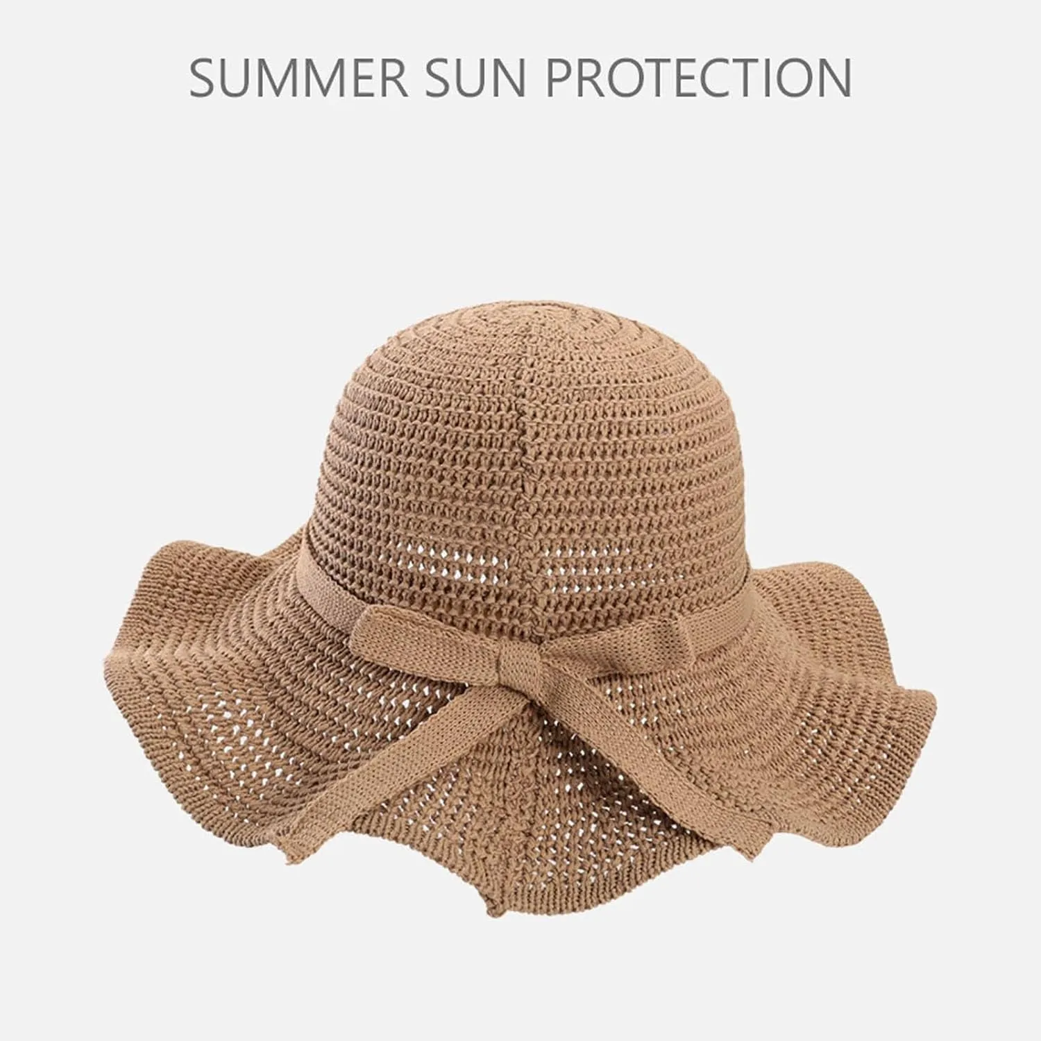 Womens Hat Summer Sun Hat Beach Tourism Hat Ruffle Edge Bow Sun Hat Shade Hats for Men