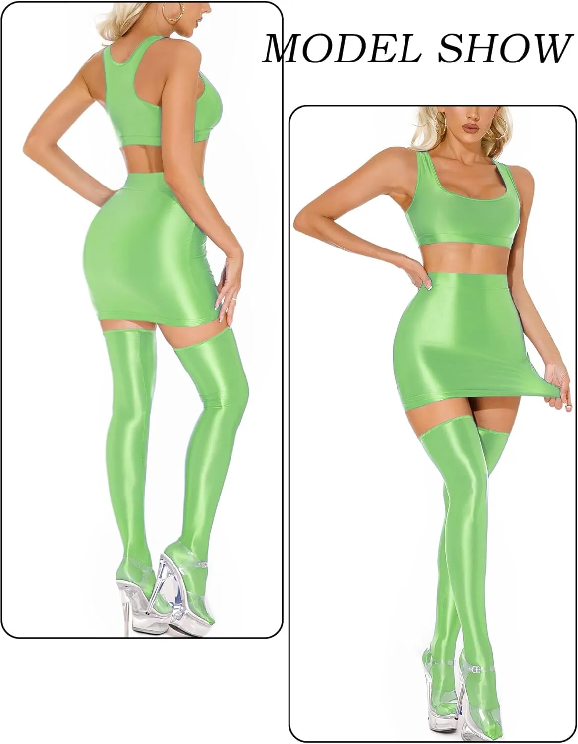 Women's Oil Shiny Mini Skirts Sheer See Through Slim Fit Bodycon Hot Skirt Club Party Pencil Mini Skirt for Party