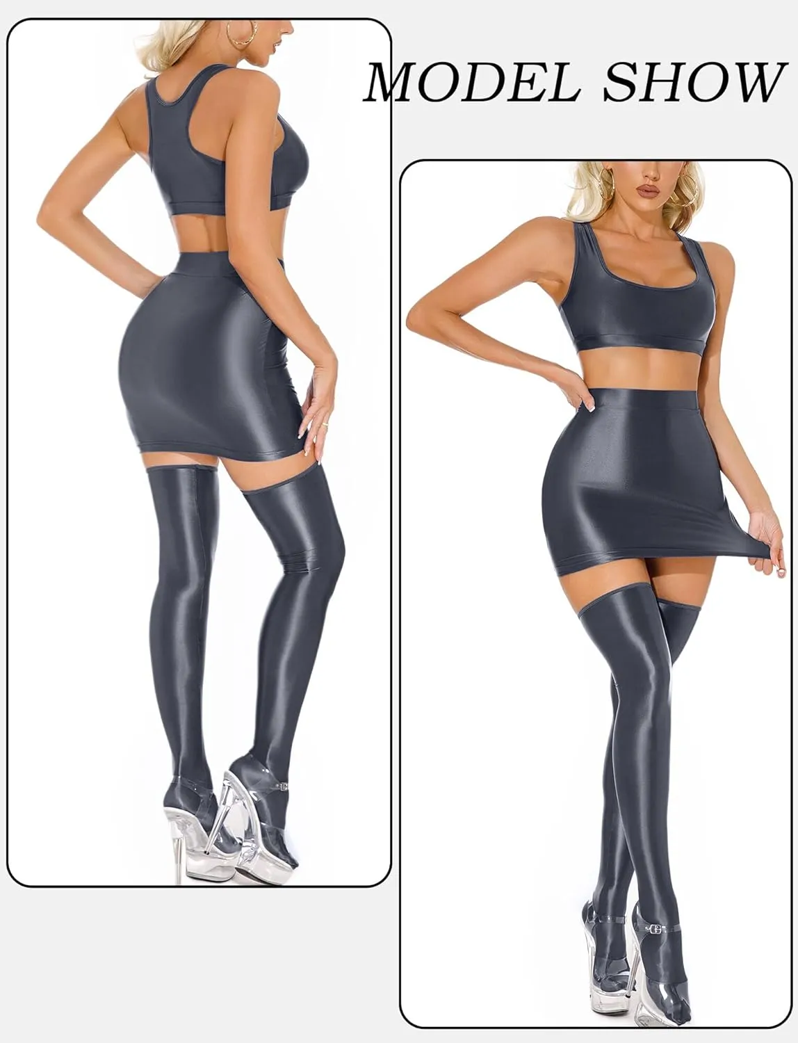 Women's Oil Shiny Mini Skirts Sheer See Through Slim Fit Bodycon Hot Skirt Club Party Pencil Mini Skirt for Party