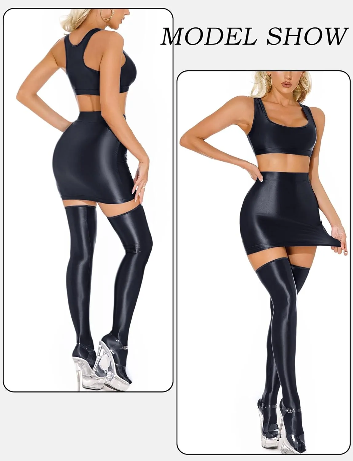 Women's Oil Shiny Mini Skirts Sheer See Through Slim Fit Bodycon Hot Skirt Club Party Pencil Mini Skirt for Party