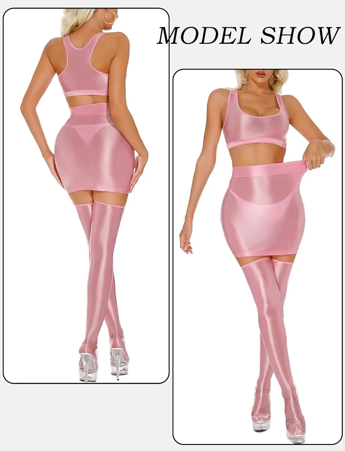 Women's Oil Shiny Mini Skirts Sheer See Through Slim Fit Bodycon Hot Skirt Club Party Pencil Mini Skirt for Party