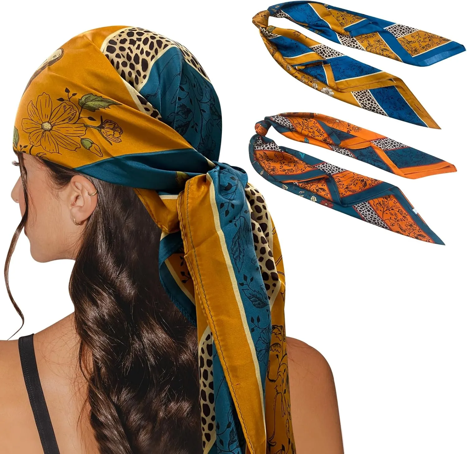 Women's Square Silk Like Head Scarf Large 35 inch Silk Feeling Hair Wrapping Satin Scarves for Sleeping Bandanas